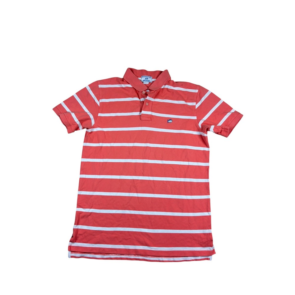 Southern Tide Sport Polo Shirt Mens Medium Coral White Striped l